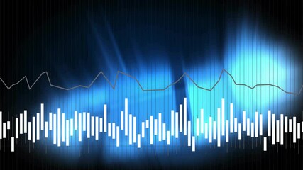 Poster - Waveform graphic reacting to audio data, bars rising and falling, glow pulsing to show amplitude