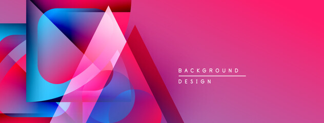 Poster - Abstract geometric shapes, vibrant colors, pink gradient. Modern design elements create dynamic visual impact. Background texture visible.