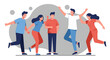 © Erik - A minimalist flat vector illustration featuring a diverse group of young people celebrating with dynamic poses and cheerful expressions .. Set For friendship theme and international youth day