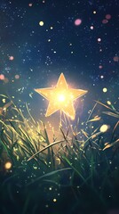 Fototapete - stars in the grass outdoor illustration poster background