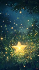 Fototapete - stars in the grass outdoor illustration poster background