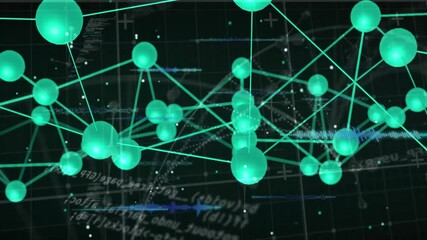 Poster - At start network of green spheres orbiting camera, pulsing waveform, morphing and visualizing data