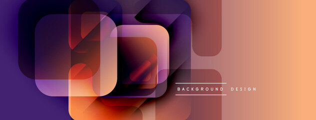 Poster - Abstract geometric shapes overlap. Gradient colors blend from purple to orange. Modern design element for backgrounds or banners.