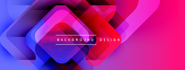 Poster - Abstract geometric shapes overlap. Vibrant gradients transition from blue to pink, creating dynamic visual effect. Text reads background design.