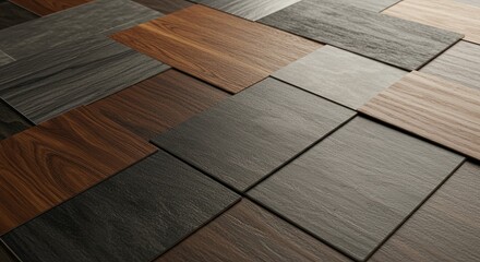Poster - A floor made of different colored wood tiles