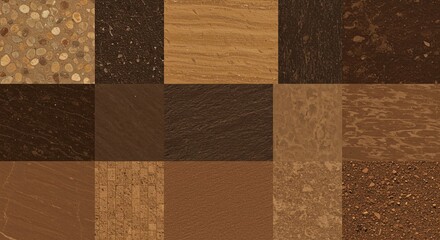Poster - A collection of brown and tan textures, including wood grain, stone, and dirt