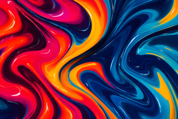 Poster - Abstract Swirls of Color: A vibrant composition of flowing hues in a mesmerizing display of artistic fluidity, showcasing an explosion of colors blended harmoniously together.