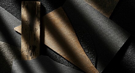 Poster - A black and brown background with a wooden object in the foreground