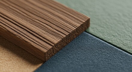 Poster - A wooden plank is placed on a blue and green surface