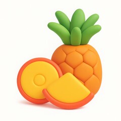 Poster - 3D Render of a Pineapple and Slices