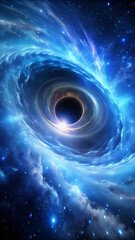 blue cosmic black hole with nebula and stars