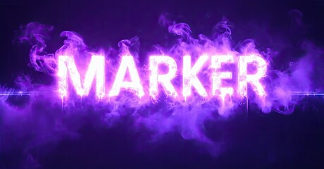Aufkleber - Bright purple text spells MARKER surrounded by smoke effects. Dramatic lighting creates intense visual impact. Simple black background enhances glow.