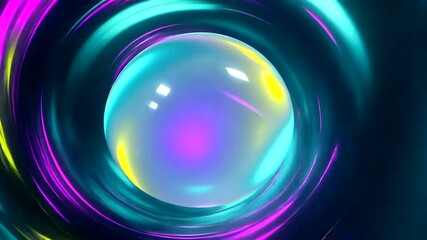 Wall Mural - colorful abstract swirl with glowing orb at center, creating a vibrant digital atmosphere