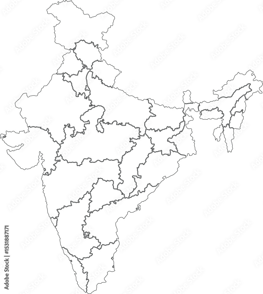 Outline Map of India with States Borders Vector Illustration Stock ...