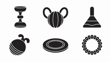 Poster - Collection of six simple black icon illustrations depicting various abstract shape and object designs