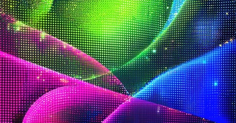 Leinwandbilder - Bright abstract background. Vivid colors blend, creating dynamic light patterns. Dots form flowing shapes, energetic visual effect.