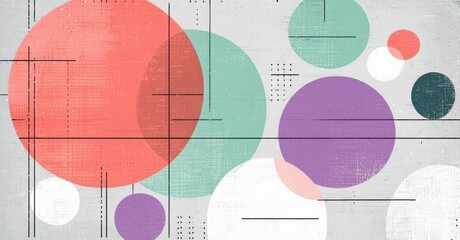 Leinwandbilder - Abstract composition. Circles, lines, dots create textured geometric pattern. Soft colors dominate design. Minimalist aesthetic.