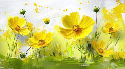 Poster - Yellow cosmos flowers in a seamless watercolor wash, bright and cheerful botanical concept