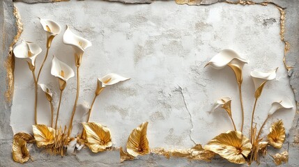 Aufkleber - Metallic floral design with gold calla lilies and stucco leaves in a refined 3D layout