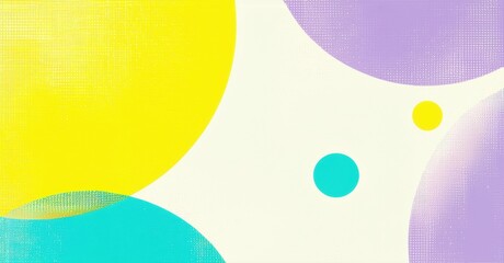 Leinwandbilder - Abstract composition features overlapping circles, vibrant hues. Yellow, turquoise, purple dominate neutral background. Minimalist design, modern aesthetic.