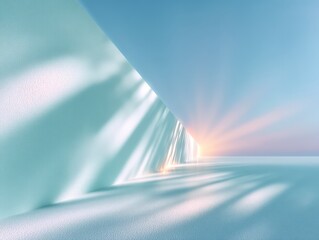 Wall Mural - abstract minimalist sunrise landscape with blue wall and sunlight shadows