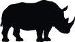 © Asif's Creatives - Black rhino silhouette vector illustration, African wild animal graphic, endangered species icon, strong horned mammal on white background, nature creature shape, safari wildlife art
