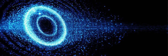 Poster - Glowing Abstract Digital Eye Symbol in Blue Matrix Background With Right Zone Free for Additional Graphics or Text