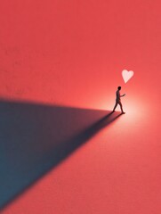 Poster - Teen Walks From Shadow Towards Glowing Heart Icon Symbolizing Hope and Connection in a Vibrant, Abstract Space