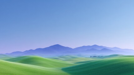 Wall Mural - bright green rolling hills and blue sky landscape illustration