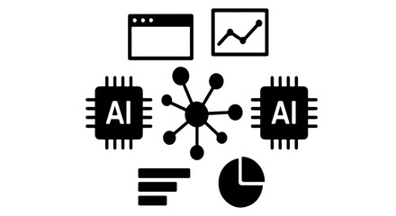 Poster - Minimalist ai silhouettes neural network machine learning face scan tech vector