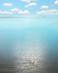 Wall Mural - calm water reflection in muted steel blue and warm hues under a cloudy sky