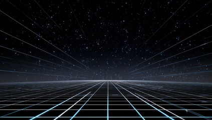 Poster - Digital neon grid illuminates the sky, creating dynamic digital patterns in space.