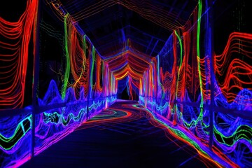 Poster - Digital art depicting a neon pathway, glowing brightly through a futuristic virtual environment.