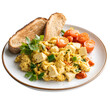 © Salindu - Scrambled tofu breakfast with sautéed vegetables on plate isolated on transparent background
