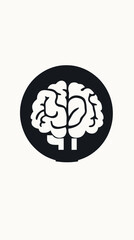 Poster - Black and white minimalist brain icon vector with stylized cerebral hemispheres and neural pathways illustration in circular frame for science and technology concepts