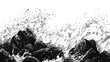 © phetsavun - Black and white artistic depiction of waves crashing against rocks, capturing dynamic water movement and texture.