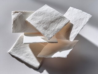 Aufkleber - Roughly Cut White Paper Sheets in Natural Light with Textured Surfaces - Sustainable Materials Trend for Eco-Friendly and Artistic Applications