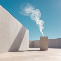 Aufkleber - Minimalist Architectural Space with Elegant Steam Swirls Against Clear Blue Sky for Modern Branding and Atmospheric Commercial Visuals