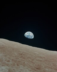 Poster - Stunning Orbital View of Earth Rising Above Lunar Surface Against Deep Space Blackness for Scientific and Educational Use