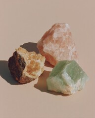 Poster - Natural Mineral Nuggets Composition on Neutral Background Highlighting Raw Textures for Commodity Investment and Sustainable Resource Awareness