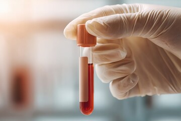 Poster - Medical professional holding blood collection tube with hemoglobin test sample in laboratory setting, illustrating precision and advanced diagnostic protocols