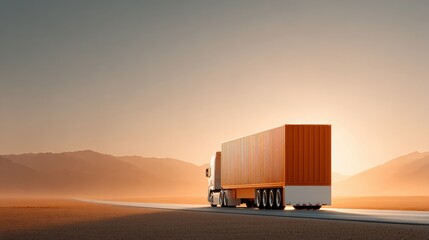 Poster - Autonomous Cargo Truck on Open Highway with Financial Data Overlay Representing Shipping Industry Analytics and Transportation Efficiency Trends