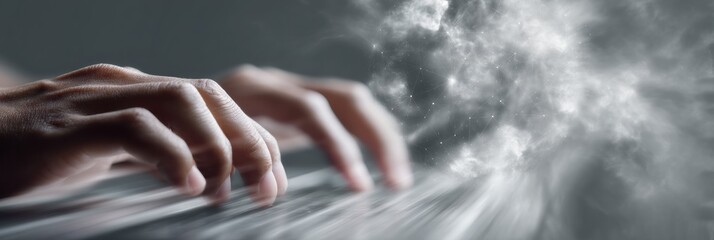Poster - Futuristic DeFi Hands Typing on Laptop with Holographic Digital Currency Network Projection Innovative Finance Technology and Next-Gen Banking Concept