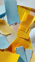 Aufkleber - Abstract Collage of Torn Adhesive and Masking Tape Strips in Yellow and Blue with Textured Surfaces for Creative Design and Marketing Overlays