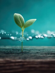 Poster - Emerging Seedling Growing from Wood Surface with Water Droplets - Sustainable Citizen Science and Community Gardening for Environmental Education