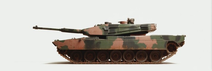 Aufkleber - Realistic Military Tank with Camouflage Armor and Detailed Treads on Neutral Background for Defense Industry and Tactical Warfare Marketing