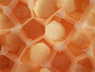 Aufkleber - Symmetrical Geometric Pattern of Orange N95 Masks in Aerial View Highlighting Texture and Depth for Modern Health Safety and Design Trends