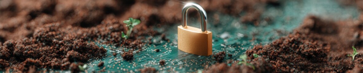 Leinwandbilder - Digital Security Chip with Glowing Padlock on Circuit Board Representing Cybersecurity and Data Protection for Modern Tech and Business Innovation