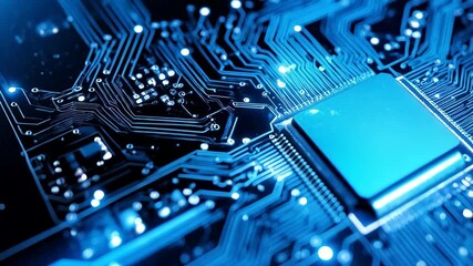 Aufkleber - Illuminated computer microchip on printed circuit board with electrical components for technology concepts