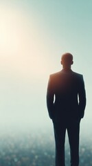 Poster - Silhouette of Keynote Speaker on Stage with Spotlight Effect Addressing Audience Modern Business Event Inspiring Motivation and Leadership Influence